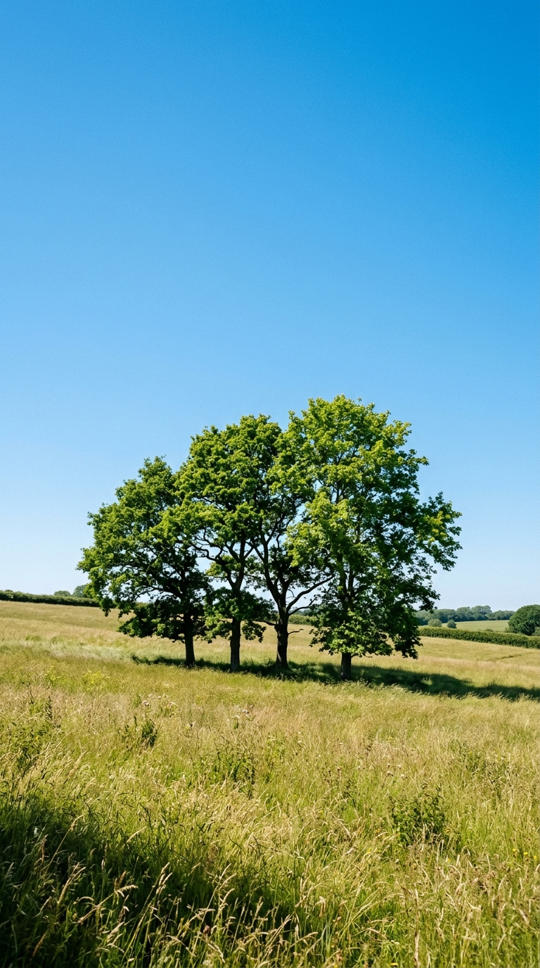 Bomen en weide in zonlicht